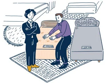 Un couple choisit des meubles dans un magasin.