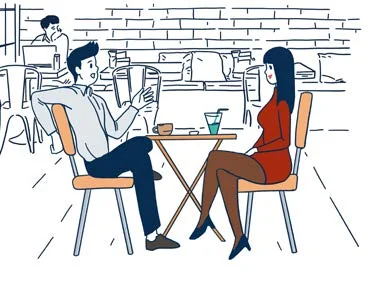 Un couple se retrouve pour aller au cinéma.
