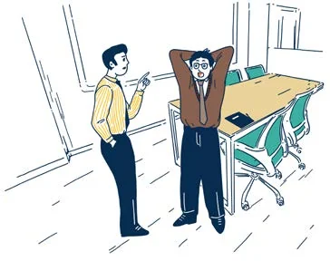Deux collègues discutent d'un déplacement professionnel.